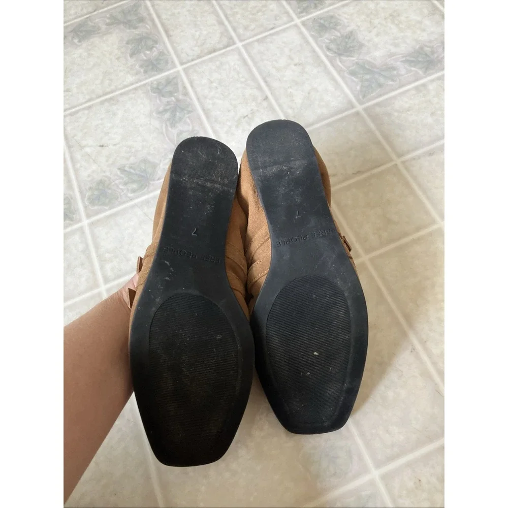 Free People Gemini Mary Jane Ballet Flats Size 7 Crystal Buckles‎ Brown Suede